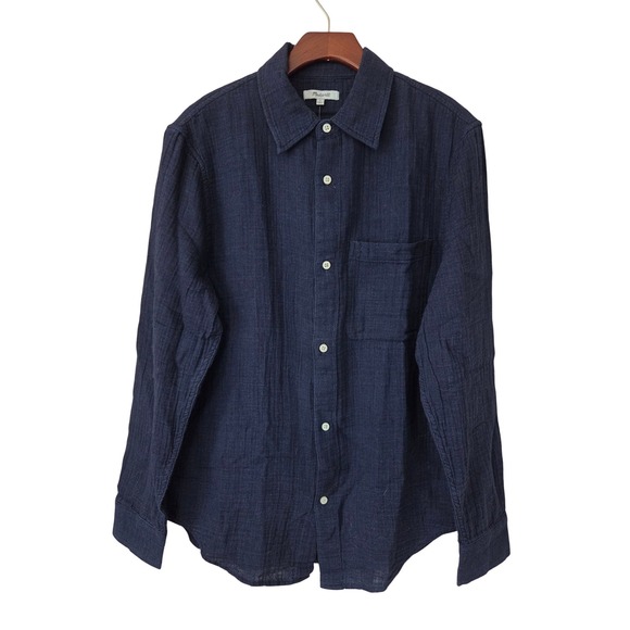 Madewell Indigo Dyed Button Up Shirt Double Gauze Men Small Navy NWT $118 NV123